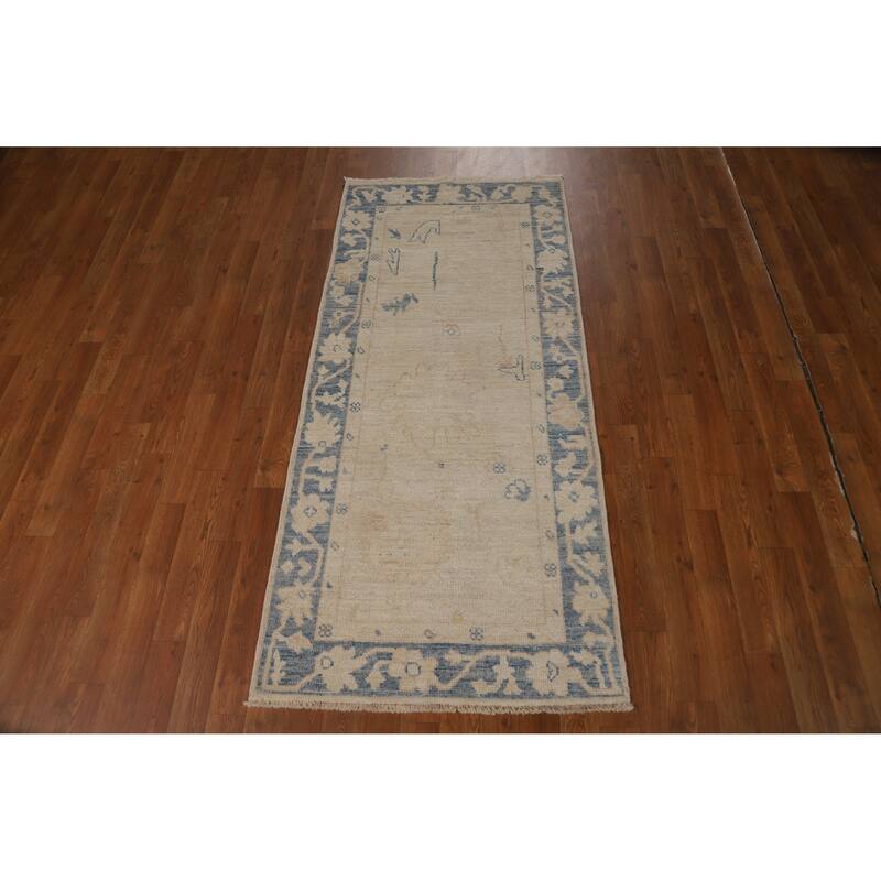 Hand Knotted Oriental 100% Wool Carpet Transitional Floral Beige & Ivories Oushak Area Rug - 5' 10'' X 2' 8''