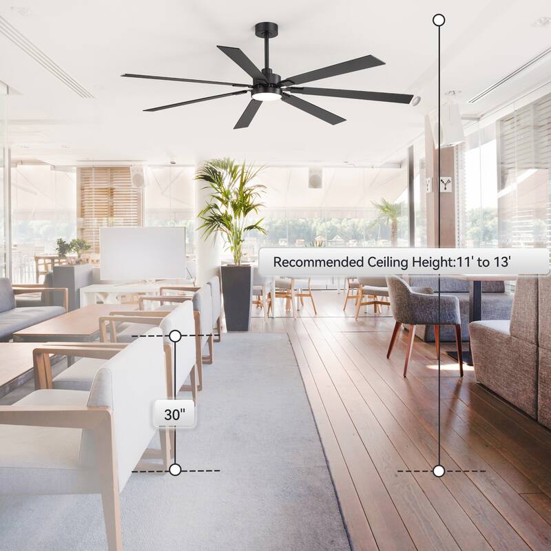 Large 72" Reversible 7-Blade Integrated Ceiling Fan with LED Light and Remote