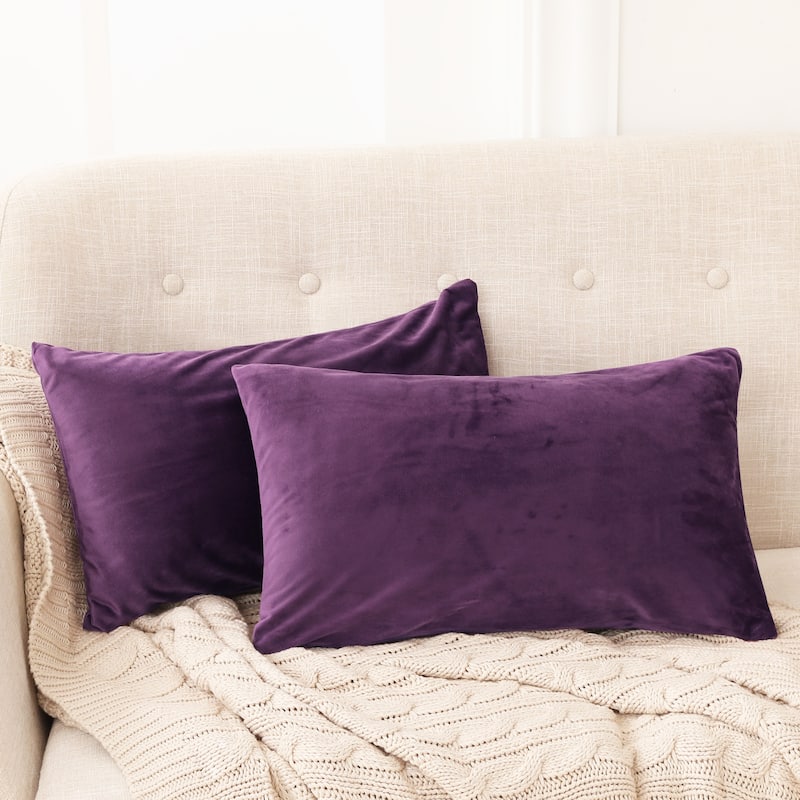 Deconovo Velvet Soft Throw Pillow Covers 2 PCS (Cover Only) - 12*20 - Eggplant Purple