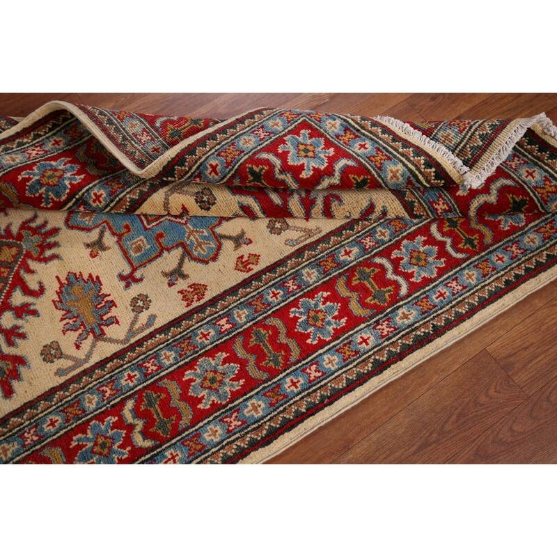 Traditional Kazak Oriental Foyer Rug Handmade Beige Wool Carpet - 3'3" x 4'11"