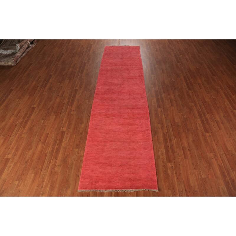 Pink Gabbeh Oriental Runner Rug Hand-Knotted Wool Carpet - 3'2" x 12'3"