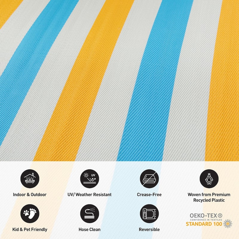 World Rug Gallery Contemporary Stripe Reversible Recycled Plastic Outdoor Rugs
