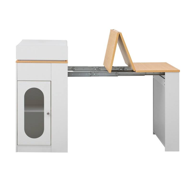 57.7" Kitchen Island with Extendable Top on Wheels, Kitchen Dining Table, Bar Table with Drawers and Power Outlet