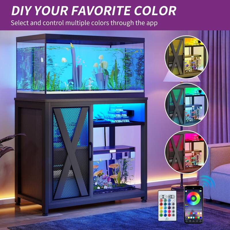 LED Aquarium Stand with Storage Cabinet and Power Outlets