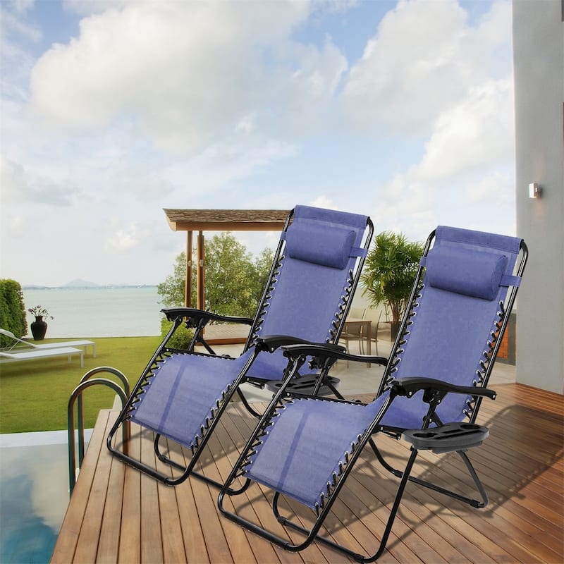 Set Of 2 Zero Gravity Chair, Patio Folding Lawn Outdoor Lounge Camp Reclining Lounge Chair for Poolside Backyard and Beach
