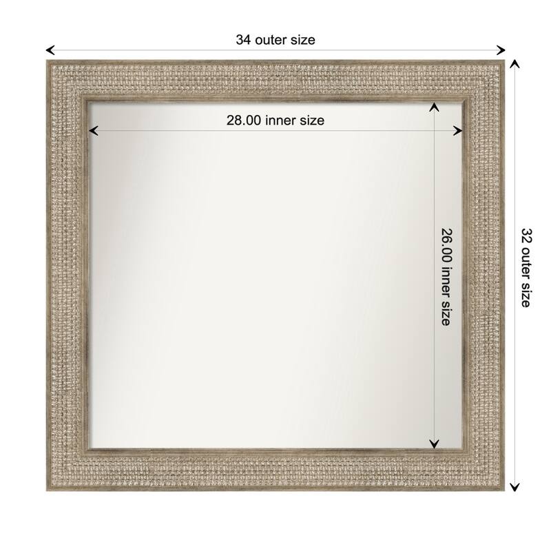 Trellis Silver Framed Non-Beveled Custom Wall Mirror, Bathroom Vanity Mirror - Outer Size: 34 x 32