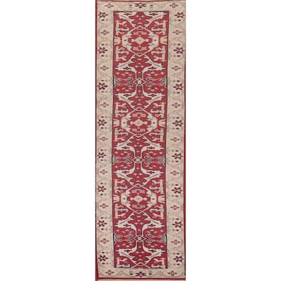 Red Oushak Indian Runner Rug Handmade Oriental Wool Carpet - 2'5"x 11'7"