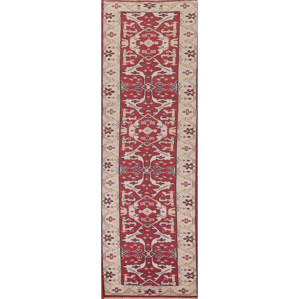 Red Oushak Indian Runner Rug Handmade Oriental Wool Carpet - 2'5"x 11'7"