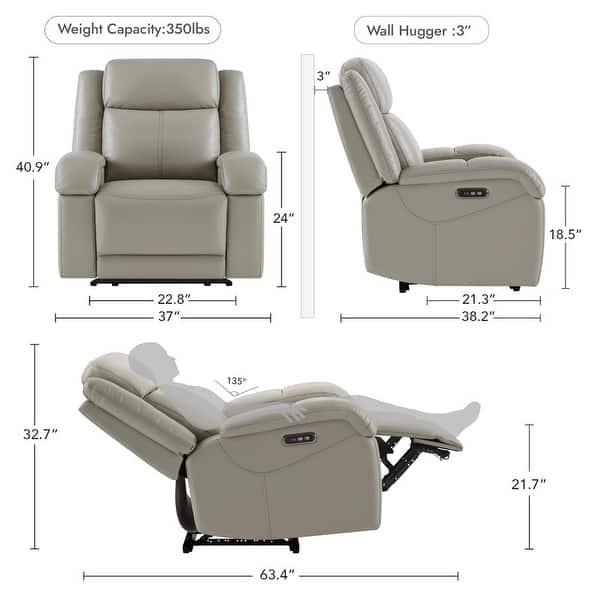 dimension image slide 0 of 5, Hadlee Power Recliner Chairs with Power Headrest & Charging Ports