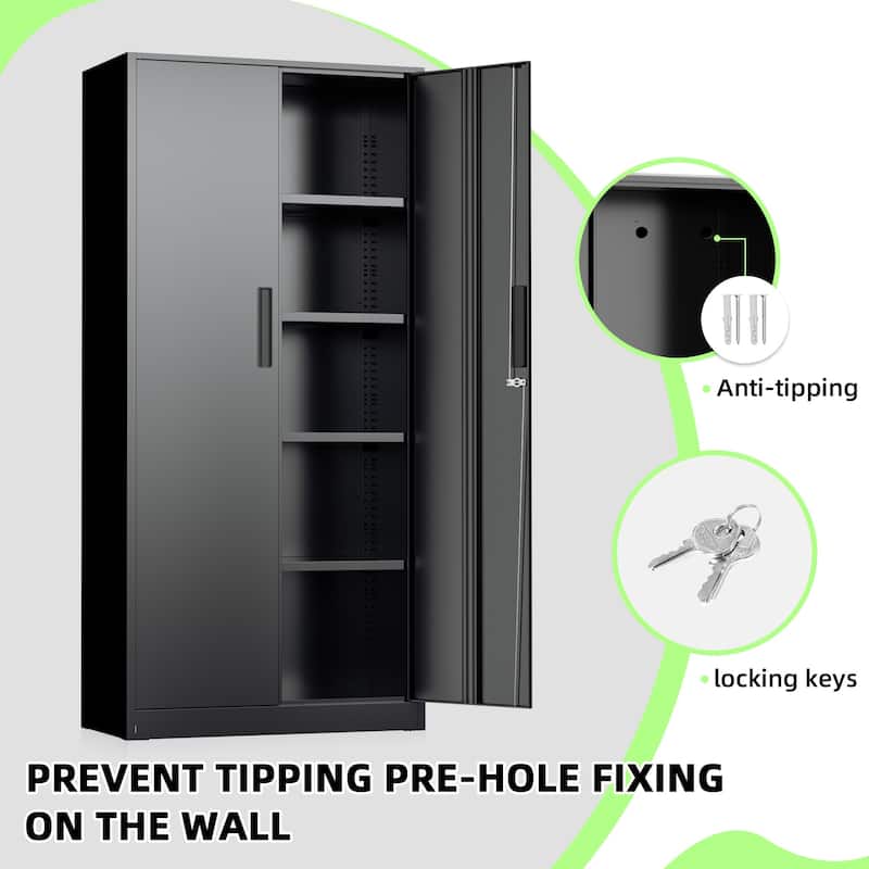 36 inch - 71 inch Tall File Cabinet Metal Storage Cabinet with Lockable Doors and Adjustable Shelves for Office, Home, Pantry