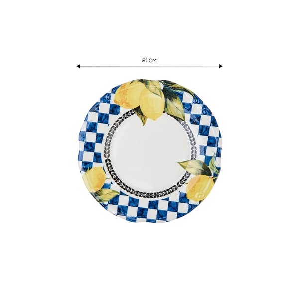 slide 1 of 3, Karaca 8.3" Lemon Garden Porcelain Dessert Set of 6 Plates