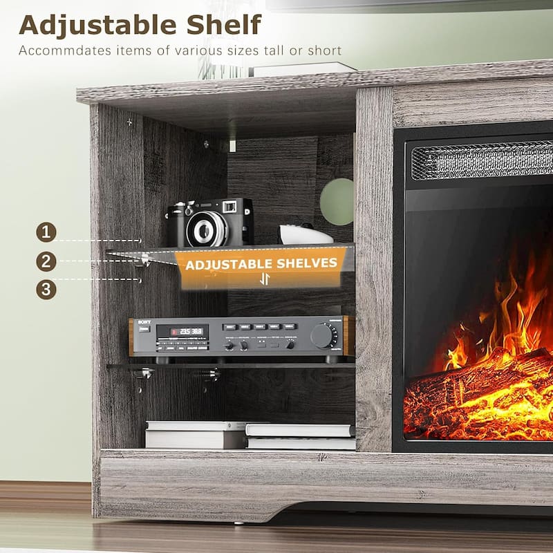Bossin 58" Fireplace TV Stand with 18'' Electric Fireplace,Modern Entertainment Center for 65'' TVs,TV Cabinet