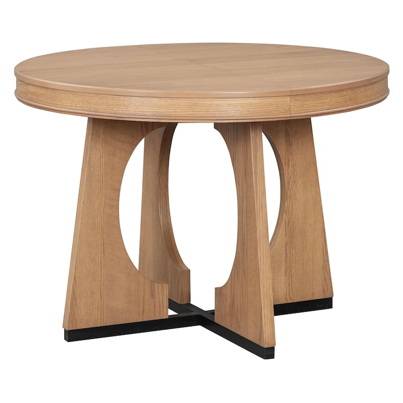 5-Piece Retro Dining Table Set, Extendable Round Table with Removable Leaf