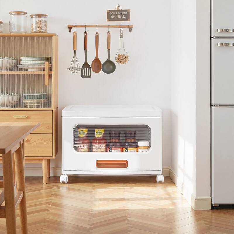 VECELO White Rolling Storage Cabinet with Transparent Doors 1/2/3-Tier Plastic Storage Bins with Wheels for Bedroom Living Room