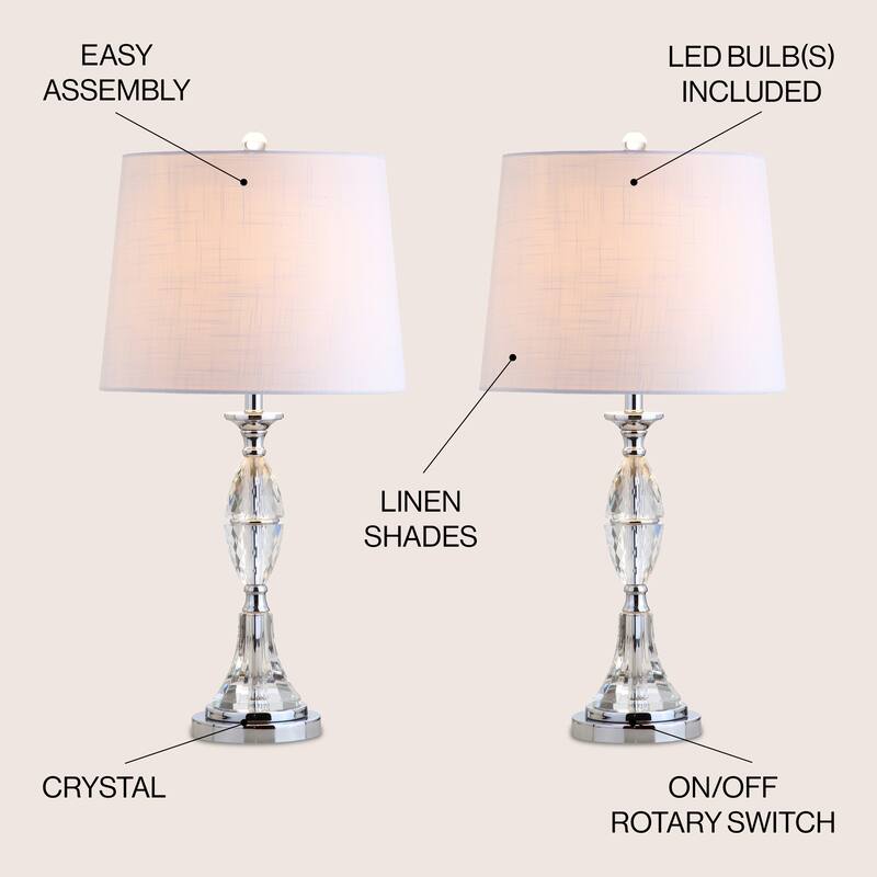 Cole 25.5" Crystal LED Table Lamp, Clear/Chrome (Set of 2) by JONATHAN Y