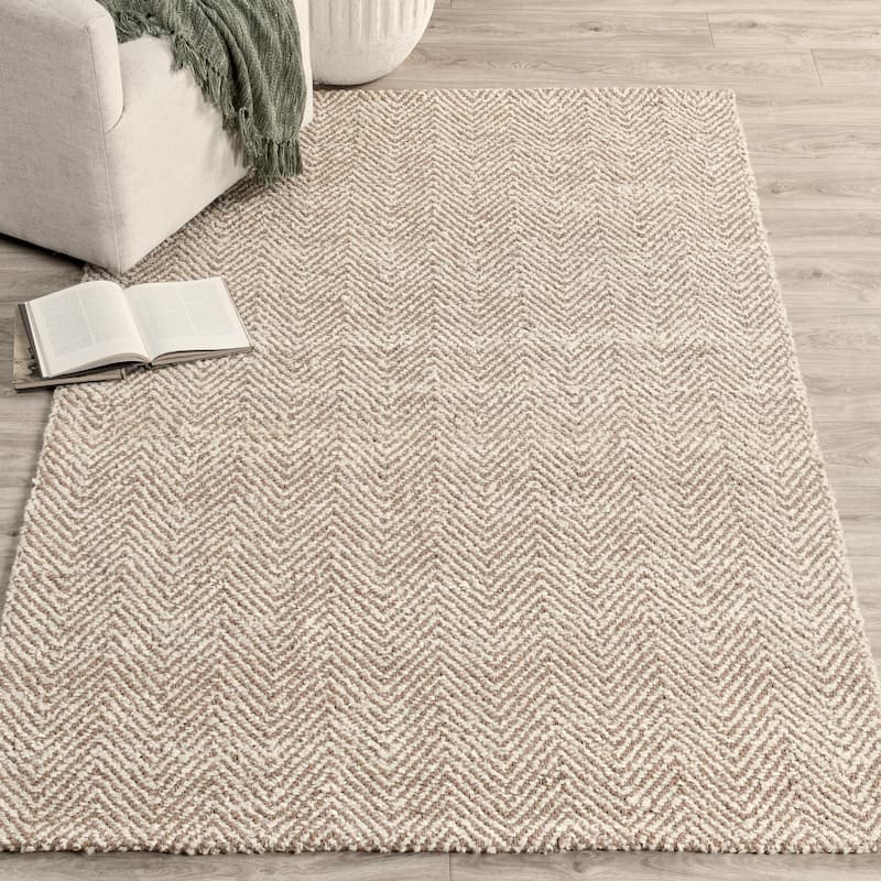 Villa by Classic Home Herringbone Handwoven Wool Blend Rug - 10x14 - Ivory/Natural