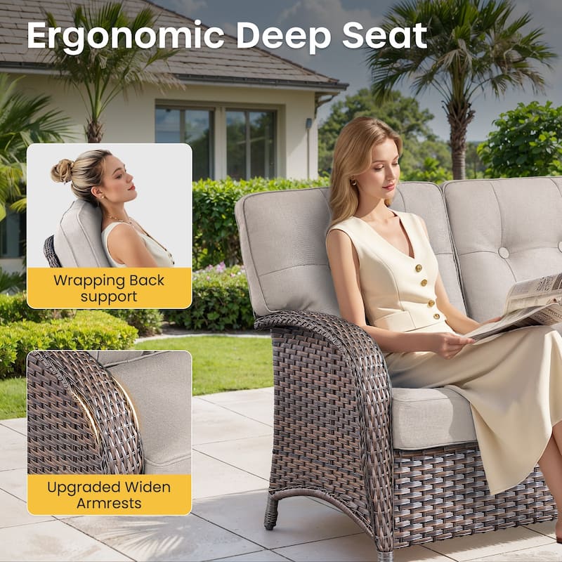 Gymojoy 3-Seater Outdoor Sofa - T-Shaped High Back & 5-inch Cushions, All-Weather PE Rattan for Patio, Garden, Balcony Lounging