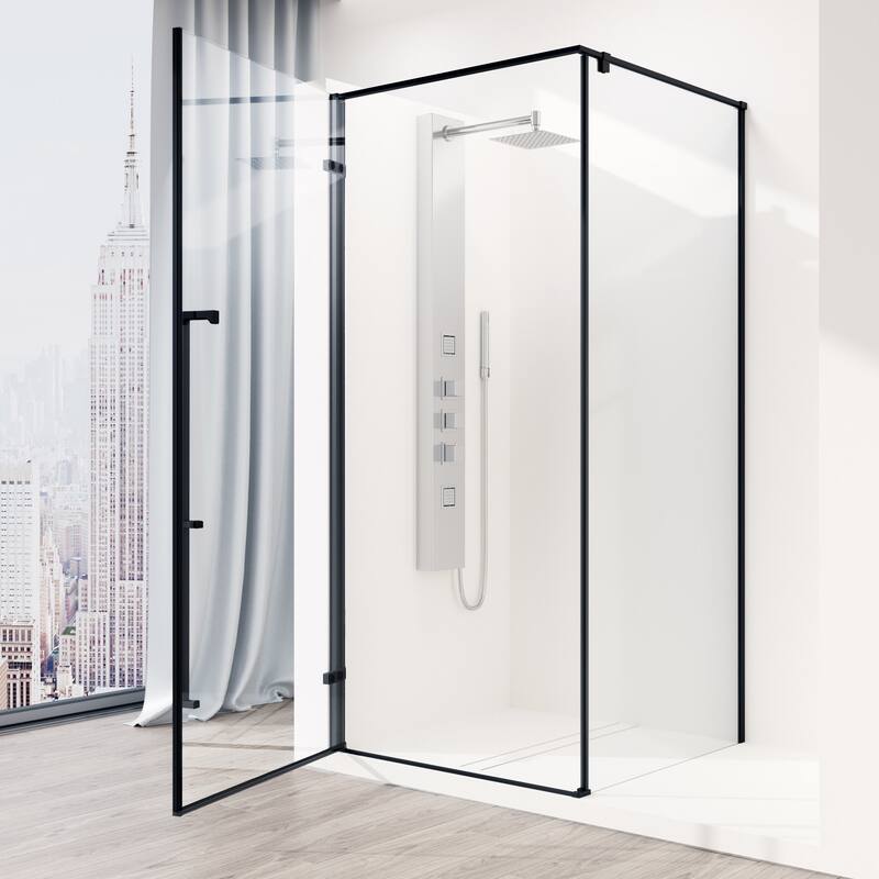 VIGO Meridian 34"D x 34"W x 73"H Framed Hinged Shower Enclosure in Matte Black