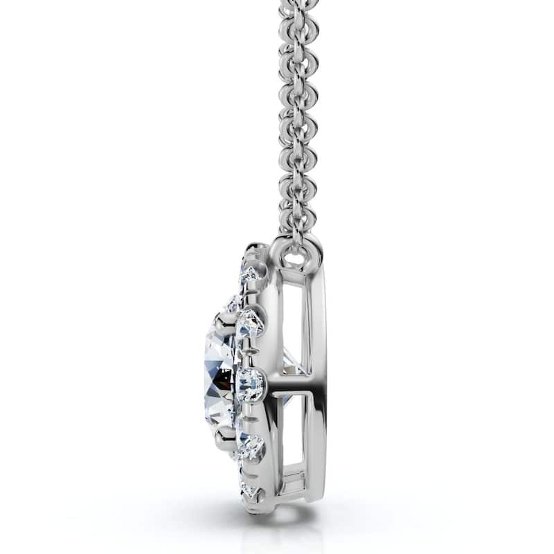 Bliss Diamond Certified 3Ct Halo Diamond Solitaire Pendant White Gold Lab Grown Necklace