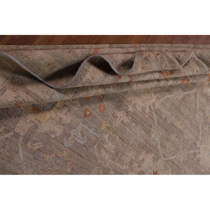 Transitional Oushak Area Rug Hand-Knotted Floral Wool Carpet - 8'9" x 11'7"