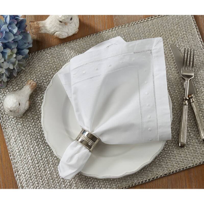 Embroidered Dot and Hemstitched Napkin (Set of 4)