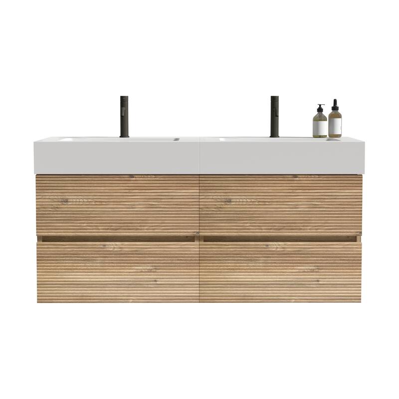 Wall Mounted Bathroom Vanity with Solid Surface Sink and Soft Drawers