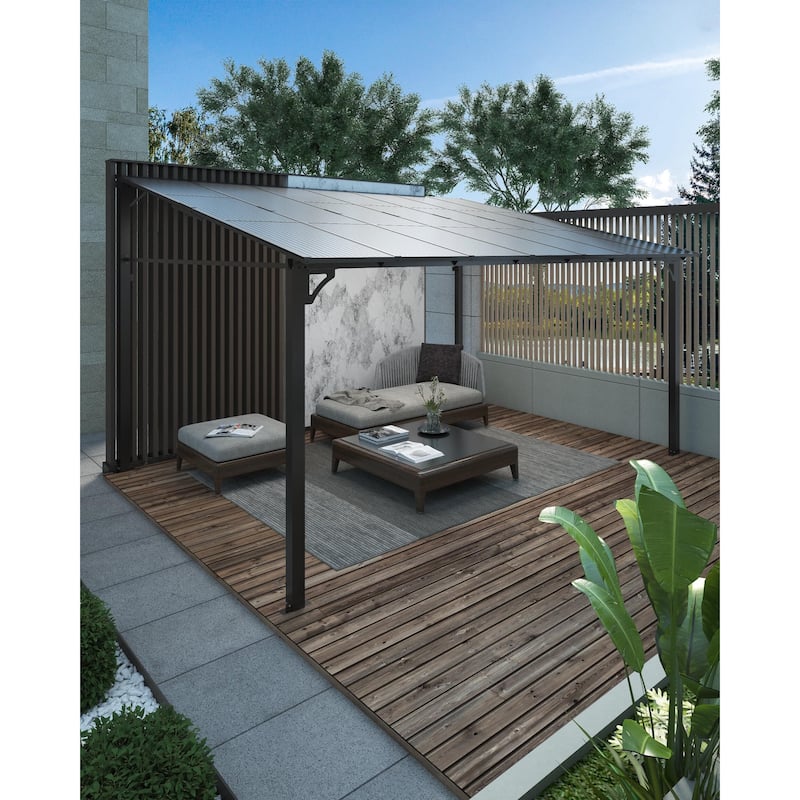 12'x 20',12'x 14' Lean to Gazebo - Dark Brown_12'*14' - Dark Brown_12'*14'