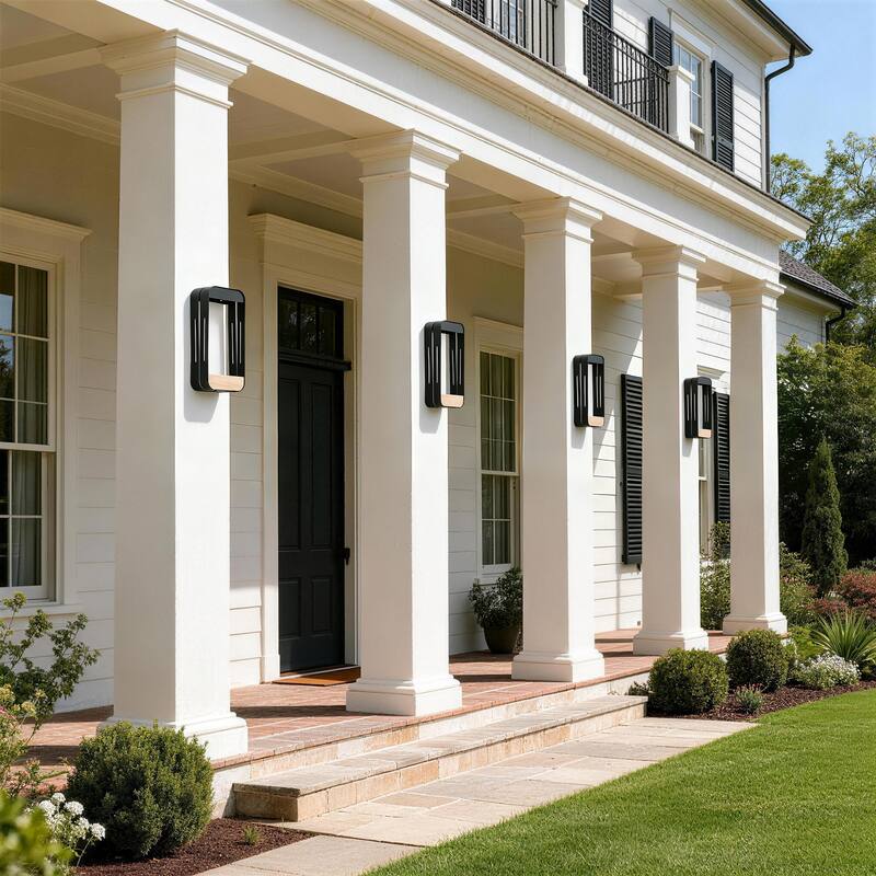 Outdoor Solar LED Wall Lantern Metal Wood-grain Shelf Sconce(4-pack)