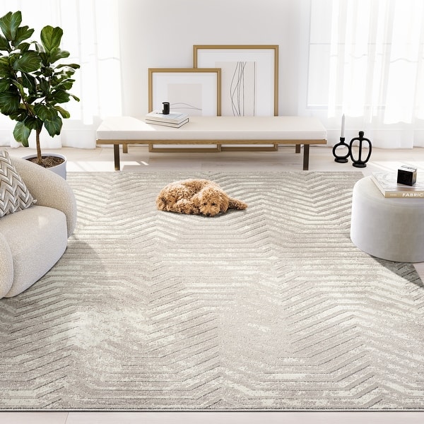 Abani Rugs TER140A Beige Horizontal Lines Geometric High Low Area Rug ...