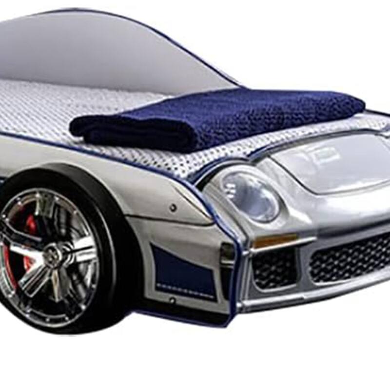 Peri Twin Size Kids Bed with Realistic Police Car Design, White, Blue