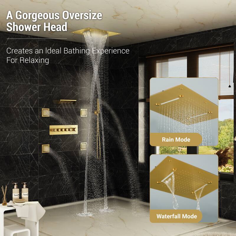 5-Spray Thermostatic Shower System, Luxury Anti-Scald 16 in. Fixed and Handheld Shower Head with Body Jets, Valve Included