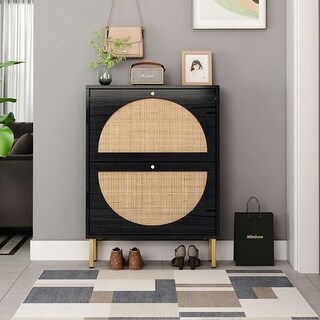 Natural rattan 2 Door Shoe Rack with Double Layer - Bed Bath & Beyond ...