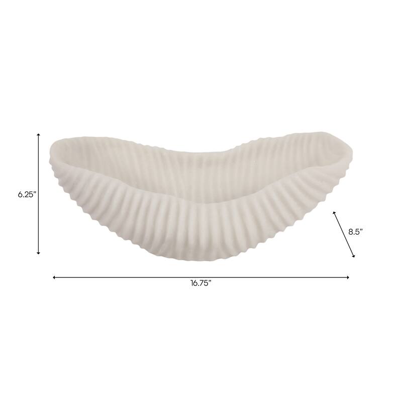 Resin Decorative Bowl Rippled Texture Modern Design - 17" White - 16.75" x 8.5" x 6.25"