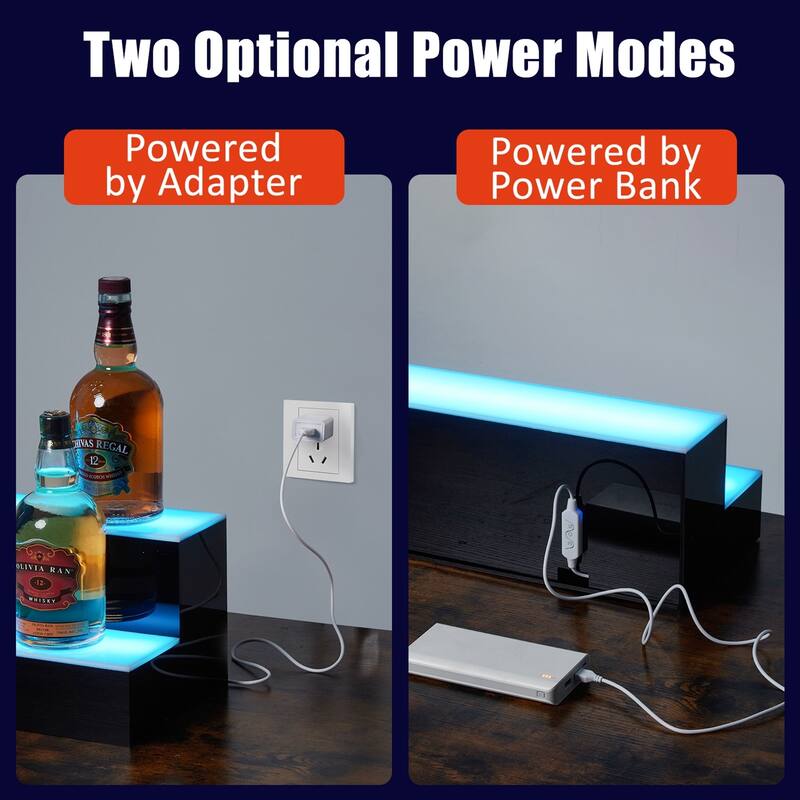2-Step Lighted Liquor Bottle Display Shelf with Remote APP Control