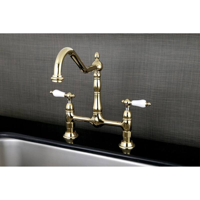 Kingston Brass Heritage Bridge Kitchen Faucet with Porcelain Lever