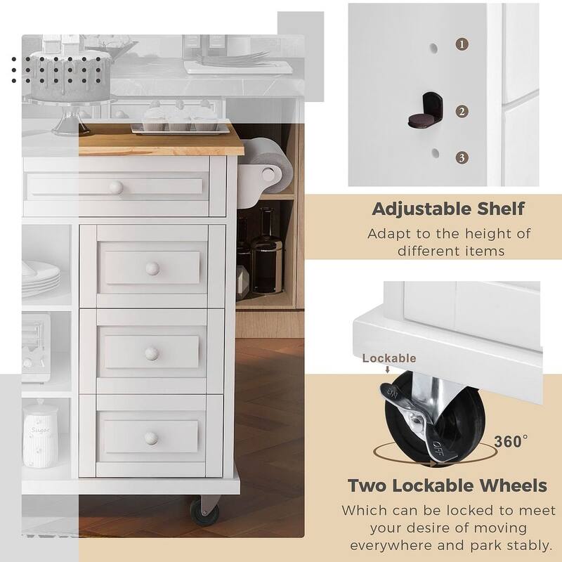 53" Rolling Mobile Island Kitchen Island Cart