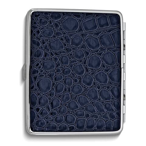 Curata Navy Blue Faux Croco Leather Covered (Holds 20-100mm) Silver-Tone Cigarette / Card Case