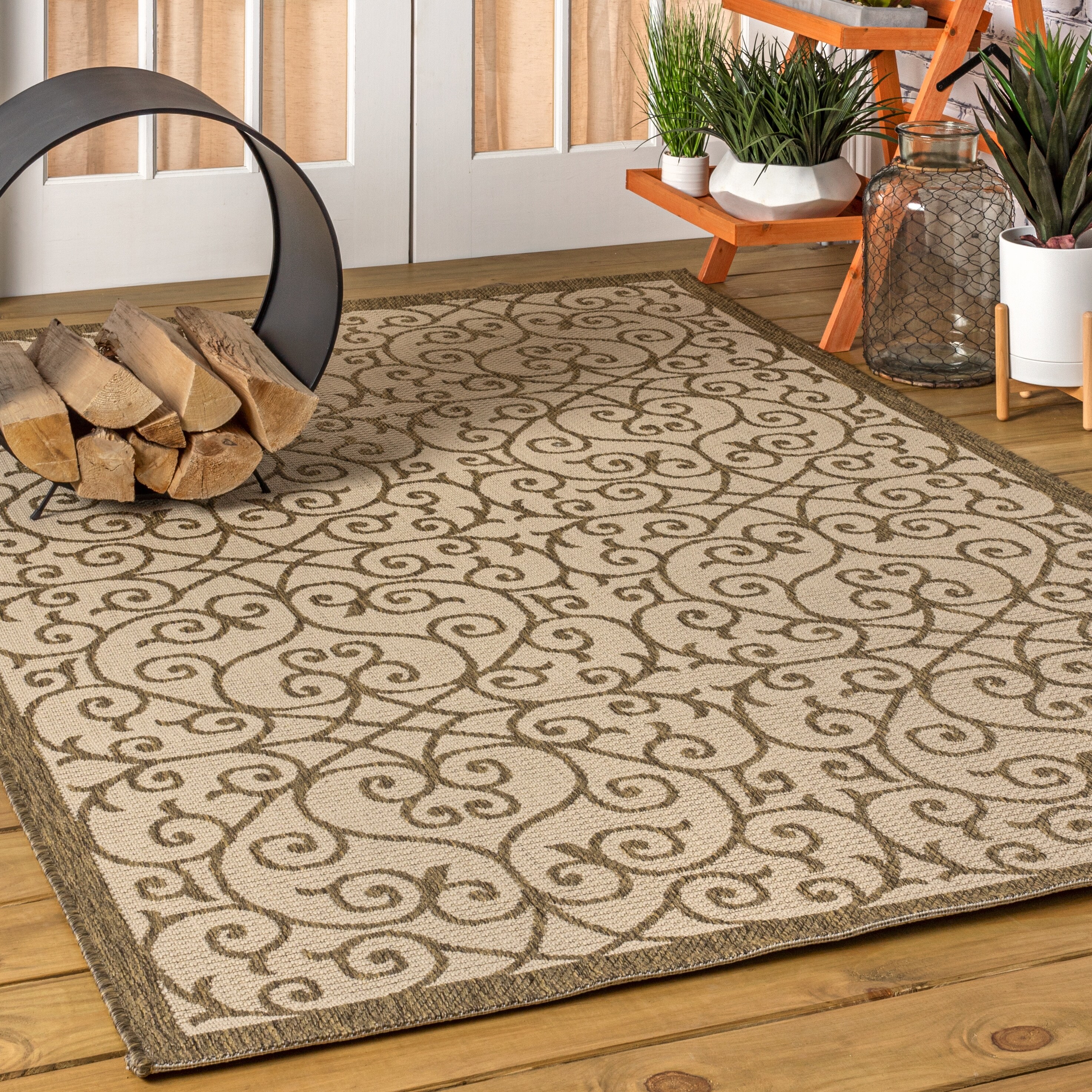 Madrid Vintage Filigree Textured Weave Indoor Outdoor Area Rug Overstock 28416139