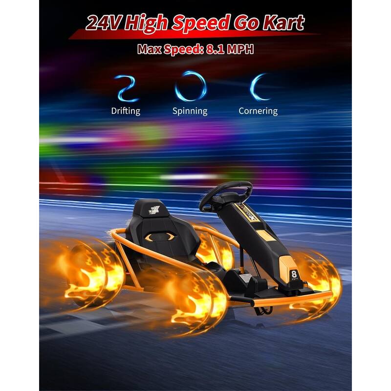 8MPH Fast Drifting Circling Car Ride On Go Kart for Kids Best Gift