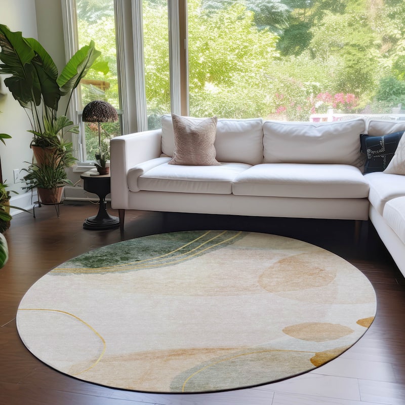Machine Washable Indoor/ Outdoor Modern Chantille Rug - Beige - 8' x 8'