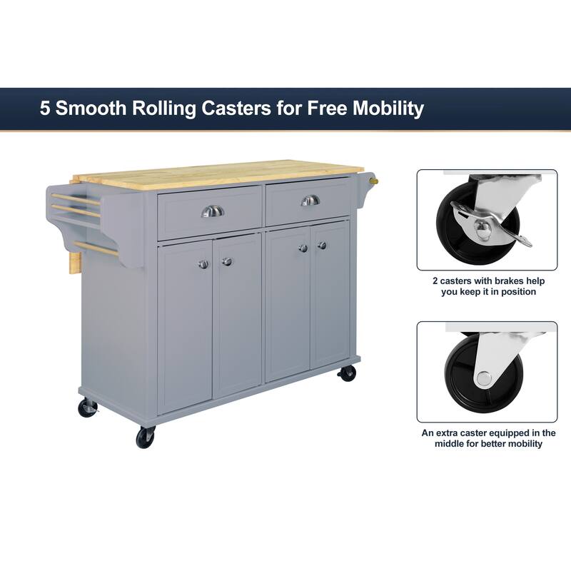 Cambridge Natural Wood Top Kitchen Island With Storage(no include stool) - Gray