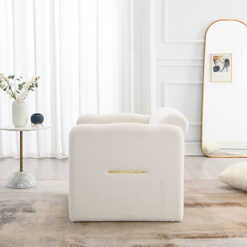 Arm Chair with waved arms, Metal decoration on both side arms, Accent chair,Teddy Fabric