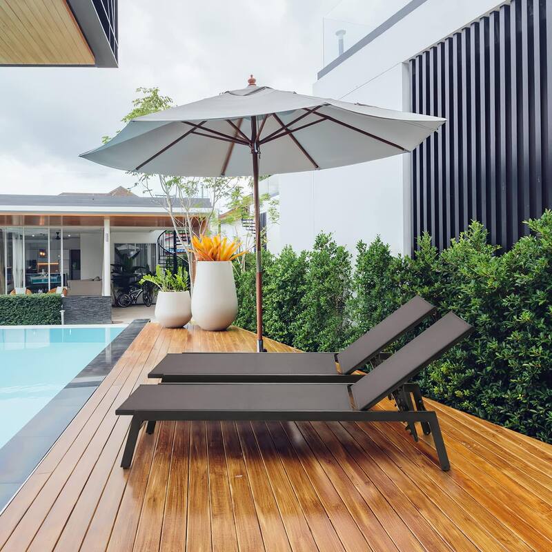 Erommy Outdoor Chaise Lounge, Aluminum Patio Lounge Chair with Wheels, All-Weather Five-Position Adjustable Reclining Chair