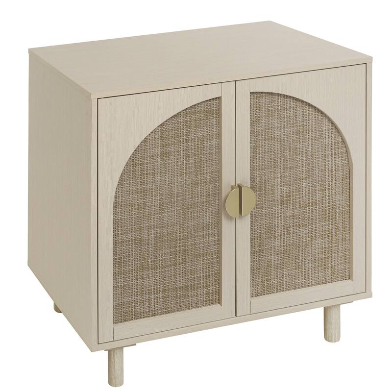 Rattan Decorative Cabinet Dining Cabinet with Semicircular Metal Handles, Rustic Credenza Console Cabinet