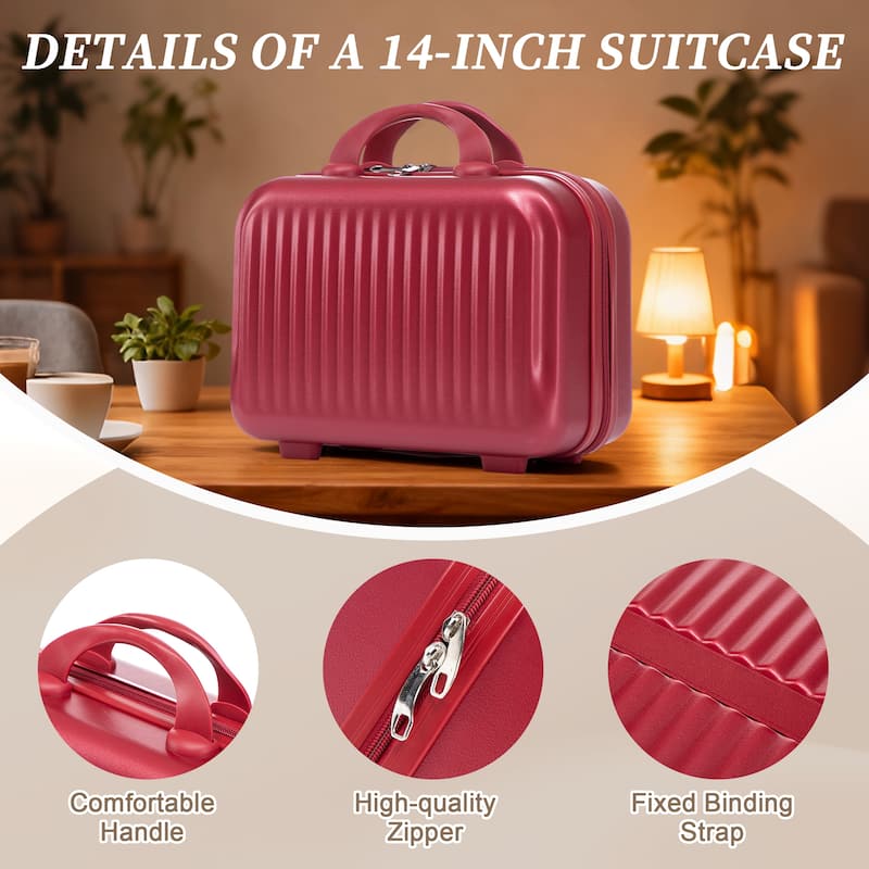 14"/20" 2 pcs/set in ABS Spinner Wheel Luggage, with Combination Lock and Front Opening Design, 14" Cosmetic Case