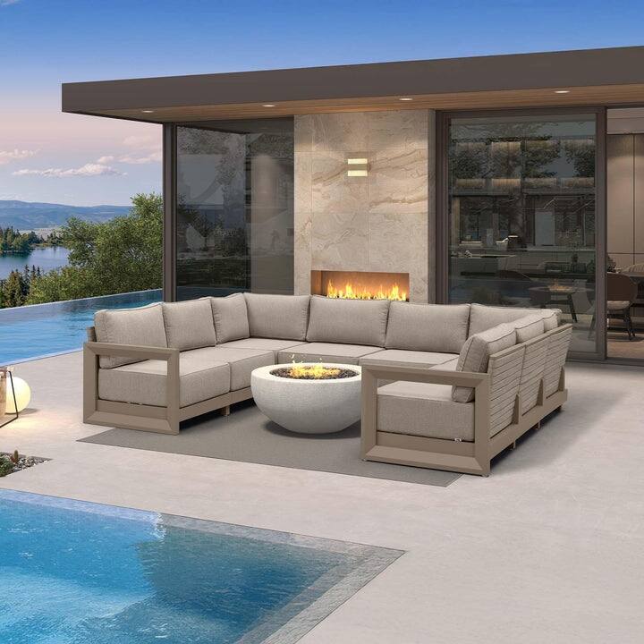 PURPLE LEAF Caesar Khaki Sofas Sectionals 4-18 Piece with 9.6" Thick Cushion for Yard Porch Deck Outdoor Patio Conversation Sets - 8 Seats - U-shaped