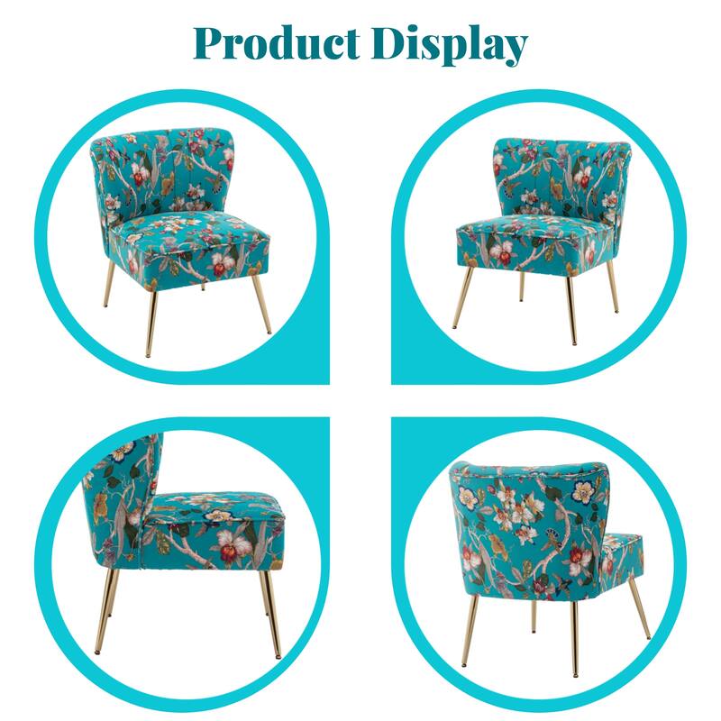 Velvet Floral Accent Chair (Set of 2) with Gold Legs, Modern Comfy Tufted Side Chair for Living Room/Bedroom