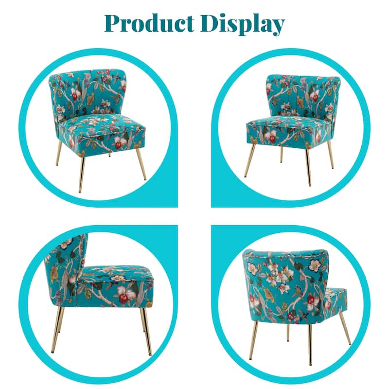 Velvet Floral Accent Chair with Gold Legs, Modern Comfy Tufted Side Chair for Living Room/Bedroom