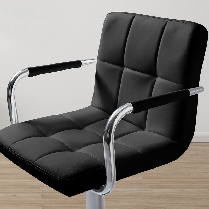 Adjustable Height Bar Stools Set of 2, Modern Square Tufted Upholstered Bar Chairs with Footrest.