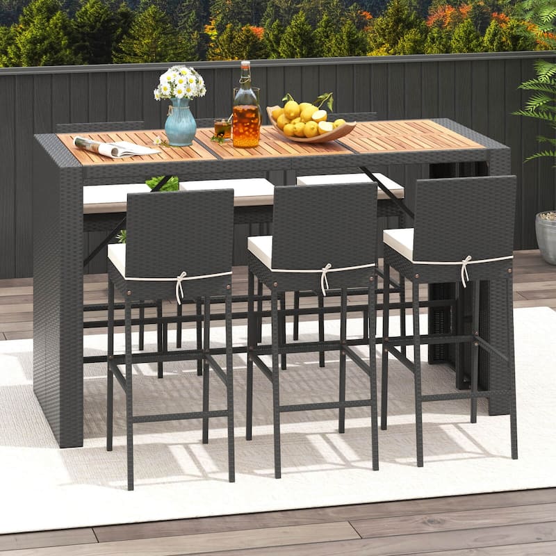 Costway 7 Pieces Patio Bar Set with Acacia Wood Tabletop & Removable - See Details